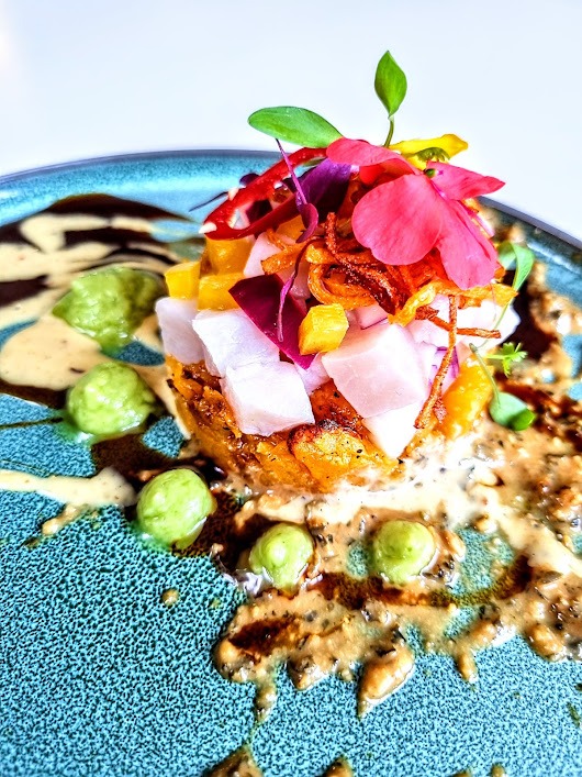 Sea Bream Causa Lemina With Butternut Squash, Xo Mayo And Avocado And Yuzu Cream Recipe yhangry